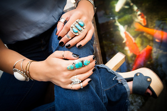 Turquoise Jewelry by the Koi pond Christina Belle Photography